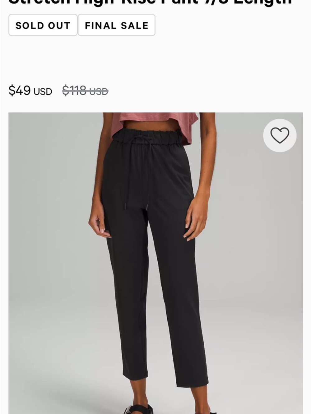 lululemon athletica Black Cropped Paperbag-Waist Pants